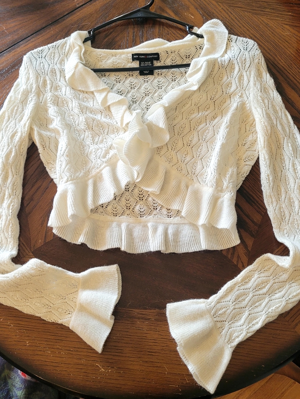 New York & Company Ruffle Crop Cardigan